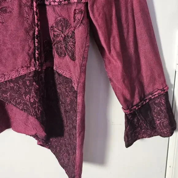 Pyramid Collection Boho Top Sz 1X Whimsy Bell Sleeve RenFair Braided Embroidered - Picture 4 of 7